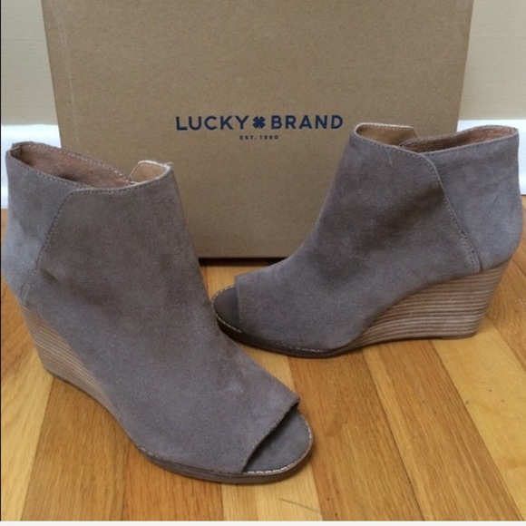 Lucky Brand Shoes - LUCKY BRAND 'Jezzah' Suede Peep Toe Wedge Bootie